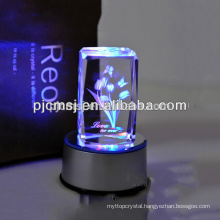 LED light base crystal 3d laser rose for wedding decoration